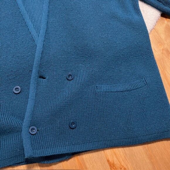 VTG Rodier Teal Blue Wool Blend LS Padded Button Cardigan Sweater Size Large - Picture 5 of 11